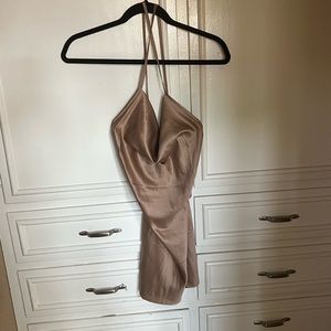 Gold cowl neck silk dress
